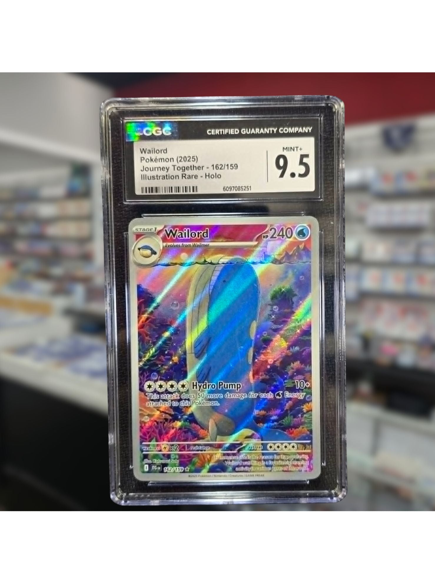 wailord pokemon cards 162/159 Illustration Rare CGC 9.5 Mint+ Journey Together Pokém – The Perk [WWWWW] High Breaching (120) and 3–5 Uncommon Gold Star Cards:Pikachu Carbink BREAK # 15