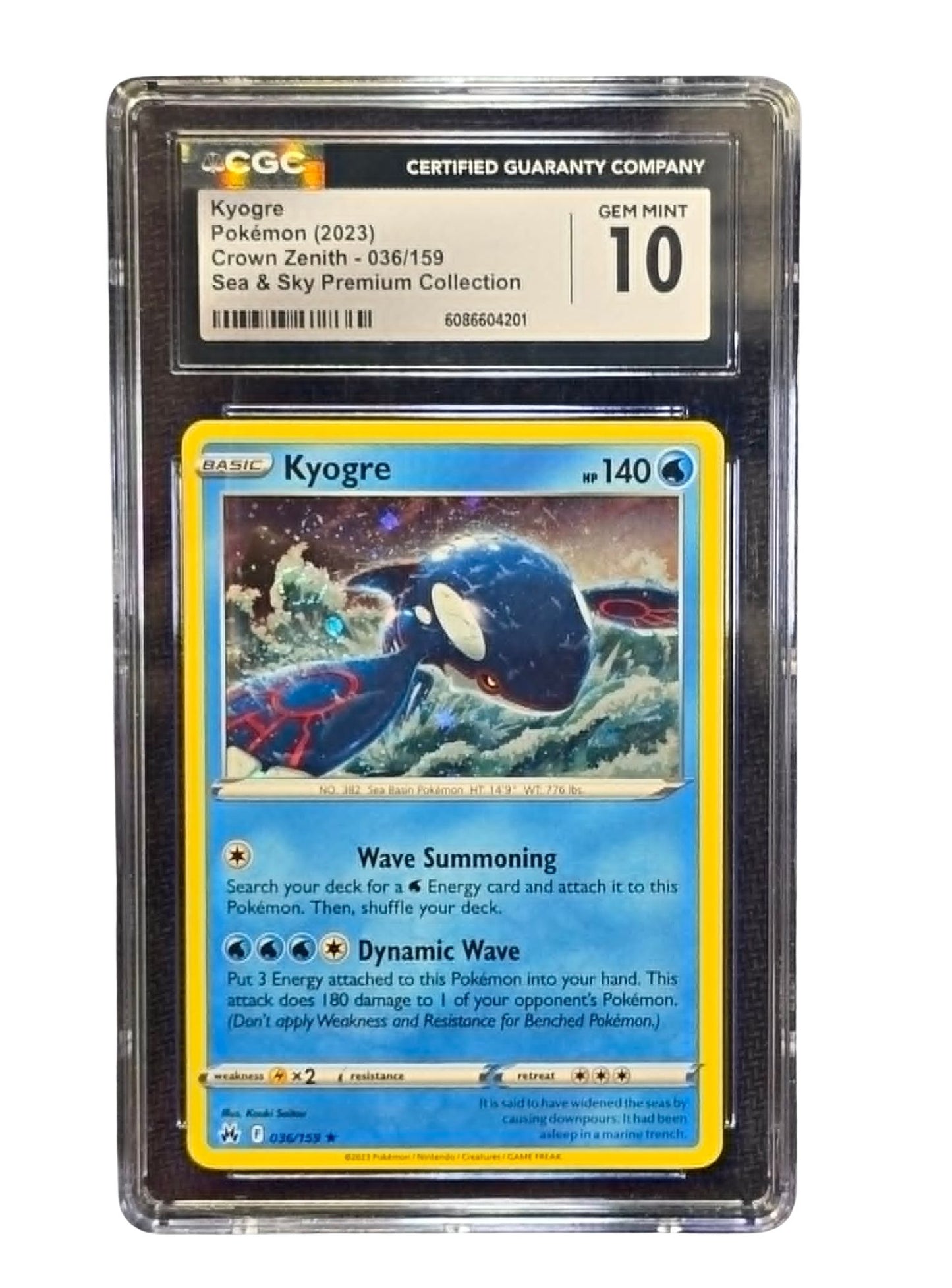 Kyogre 036/159 Crown Zenith CGC 10 GEM MINT Pokémon Card Sea & Sky Premium Collection 2023