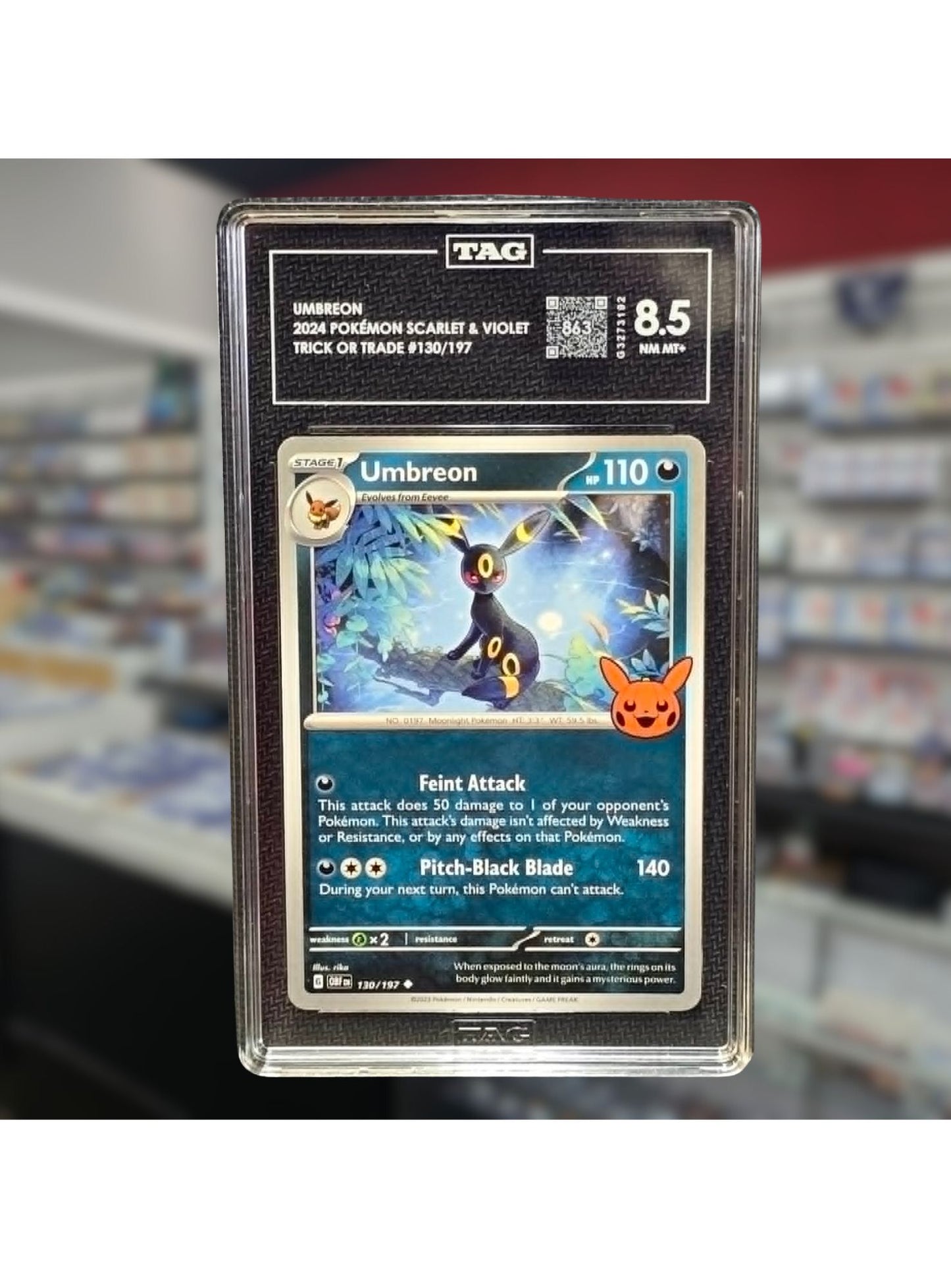 Umbreon 130/197 Trick or Trade TAG 8.5 NM/MINT Pokémon Scarlet & Violet 2024 Holo