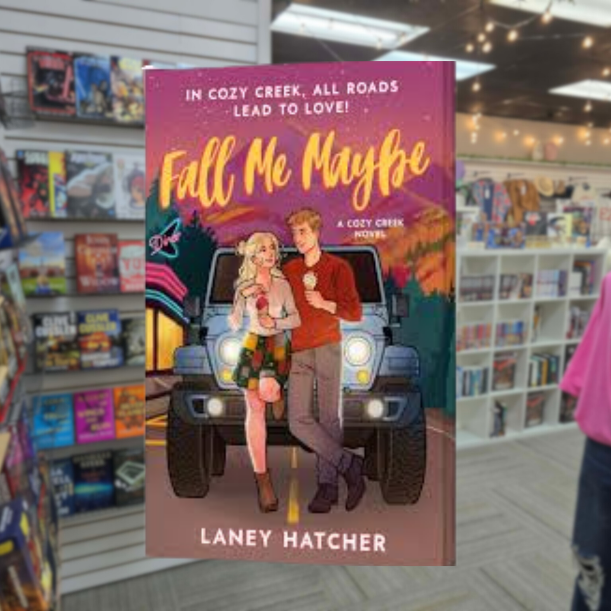 Fall Me Maybe by Laney Hatcher limited deluxe paperback cozy autumn romance featuring an illustrated couple standing beside a Jeep