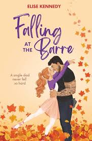 Falling at the Barre by Elise Kennedy romance book cover featuring an illustrated couple embracing among colorful autumn leaves against a warm peach background.