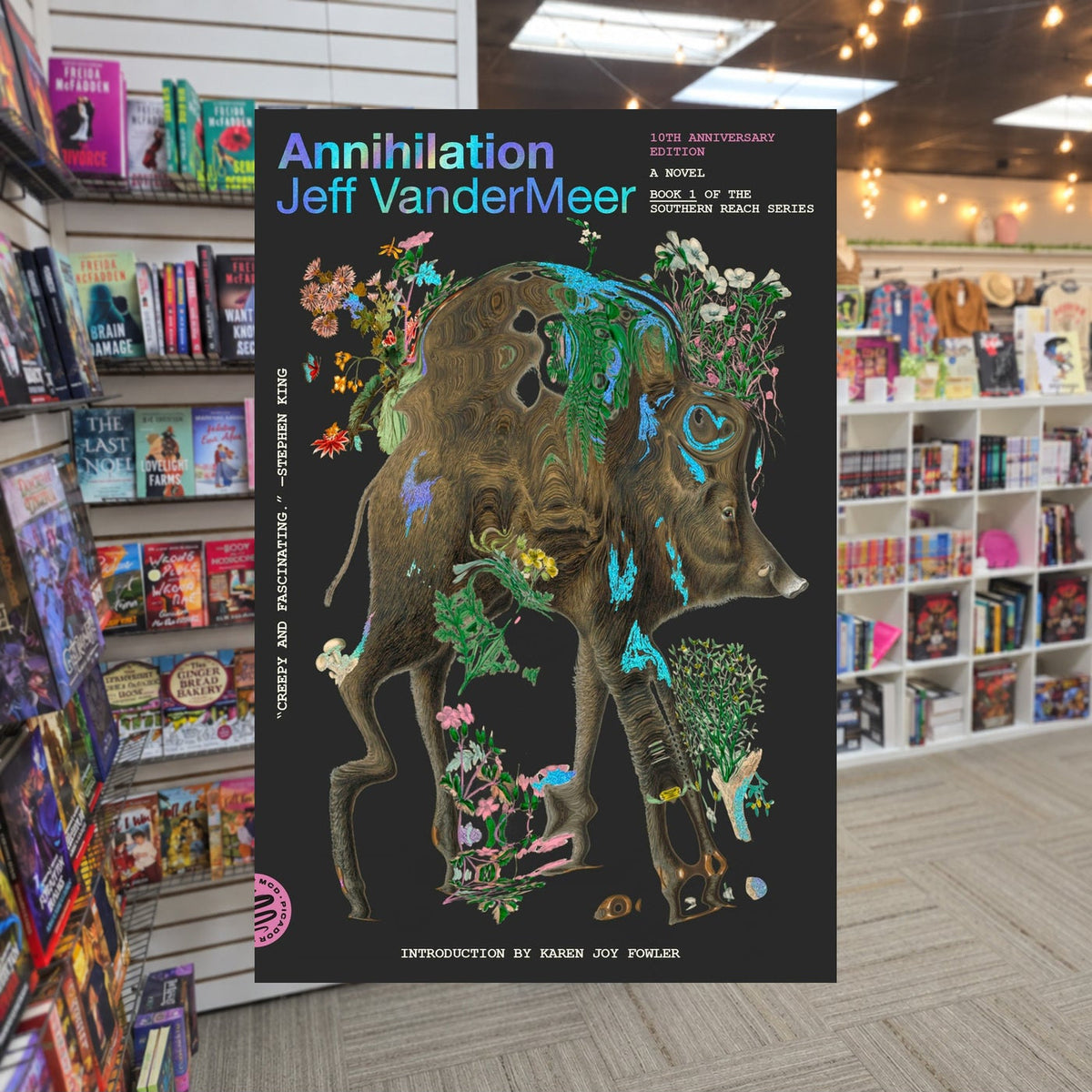 Annihilation by Jeff VanderMeer — actual cover on The Perk bookstore background