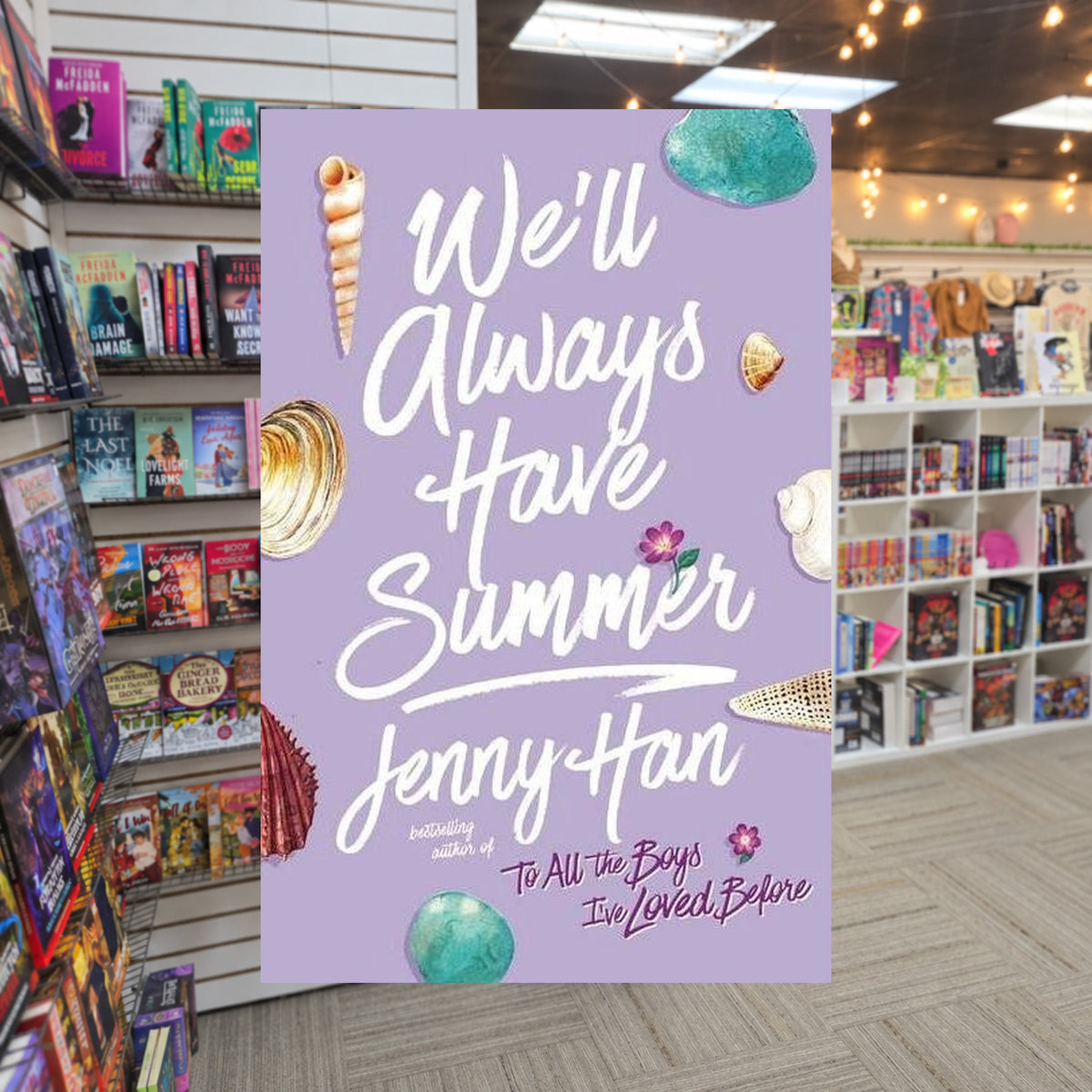 We’ll Always Have Summer by Jenny Han — actual cover on The Perk bookstore background