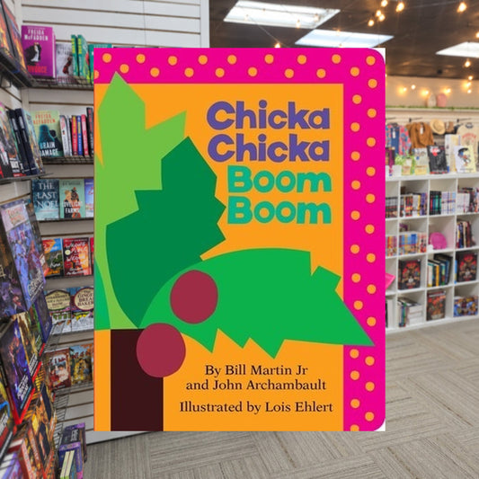 Chicka Chicka Boom Boom by Bill Martin Jr. — actual cover on The Perk bookstore background
