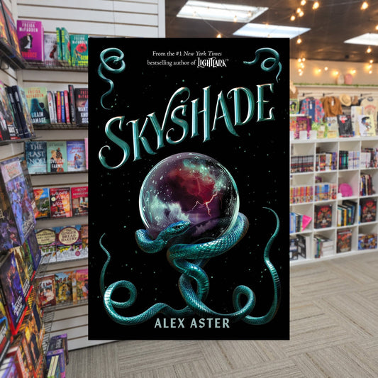 Lightlark #3: Skyshade by Alex Aster — actual cover on The Perk bookstore background