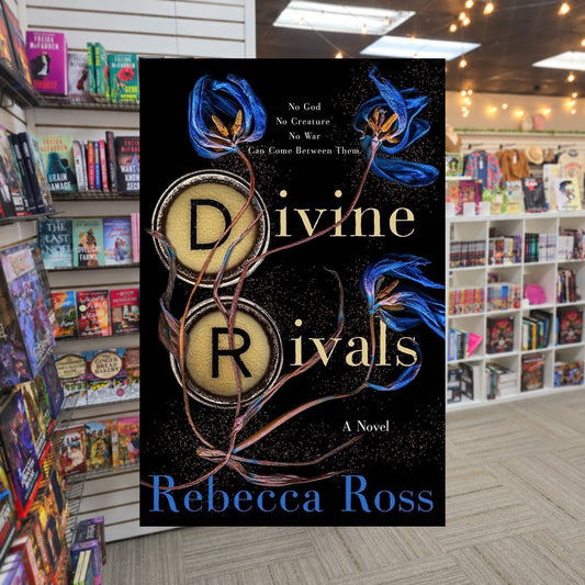 Letters of Enchantment #1: Divine Rivals by Rebecca Ross — actual cover on The Perk bookstore background