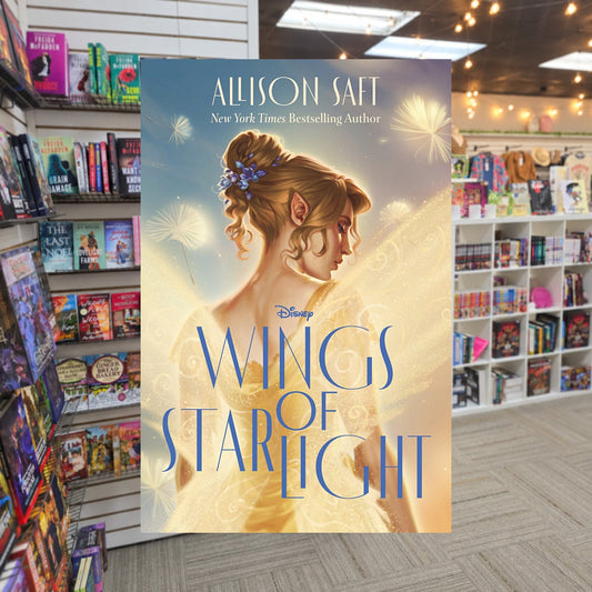 Wings of Starlight by Allison Saft — actual cover on The Perk bookstore background