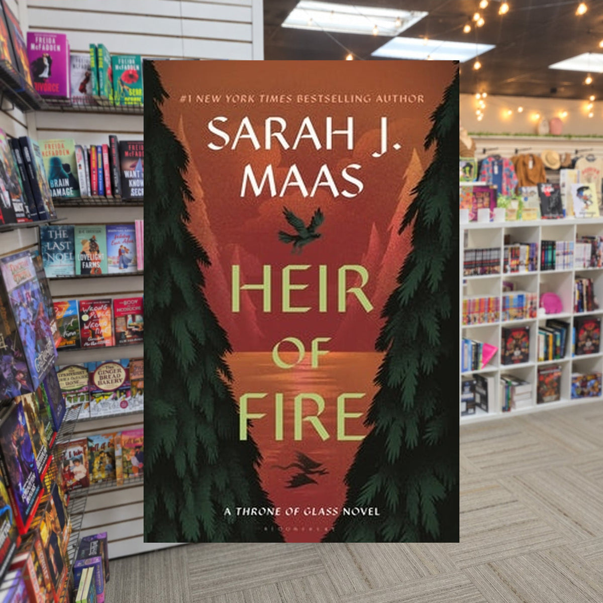 Heir of Fire by Sarah J. Maas — actual cover on The Perk bookstore background