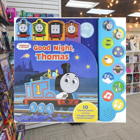Thomas & Friends: Good Night Thomas by Thomas & Friends  (Illustrator) ,  Parragon Books — actual cover on The Perk bookstore background