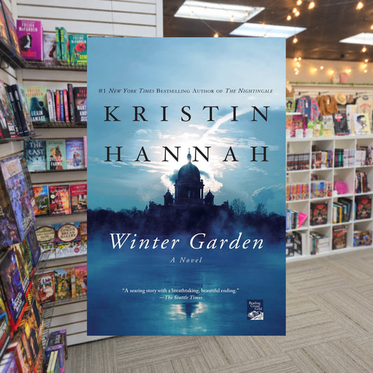 Winter Garden by Kristin Hannah — actual cover on The Perk bookstore background