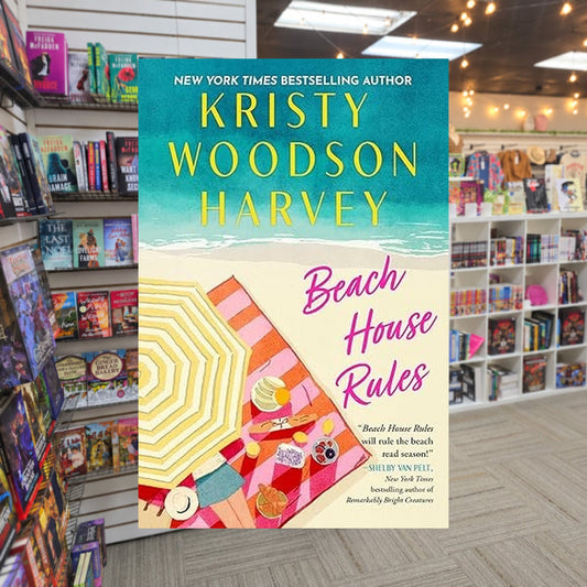 Beach House Rules by Kristy Woodson Harvey — actual cover on The Perk bookstore background