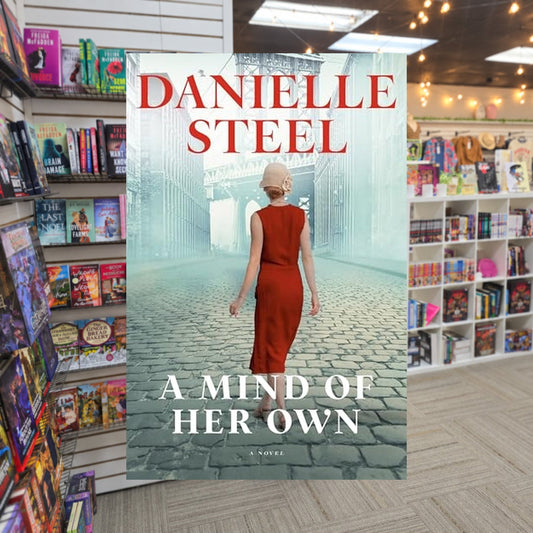 A Mind of Her Own by Danielle Steel — actual cover on The Perk bookstore background