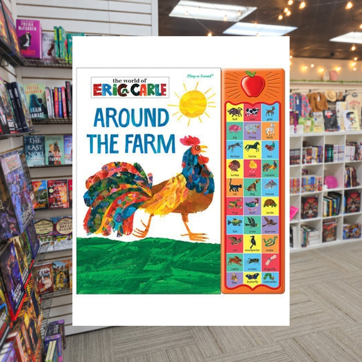 Around the Farm Soundbook by Eric Carle — actual cover on The Perk bookstore background