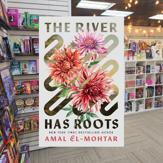 The River Has Roots by Amal El-Mohtar — actual cover on The Perk bookstore background