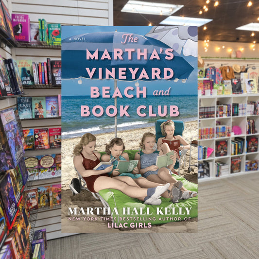 The Martha's Vineyard Beach and Book Club by Martha Hall Kelly — actual cover on The Perk bookstore background
