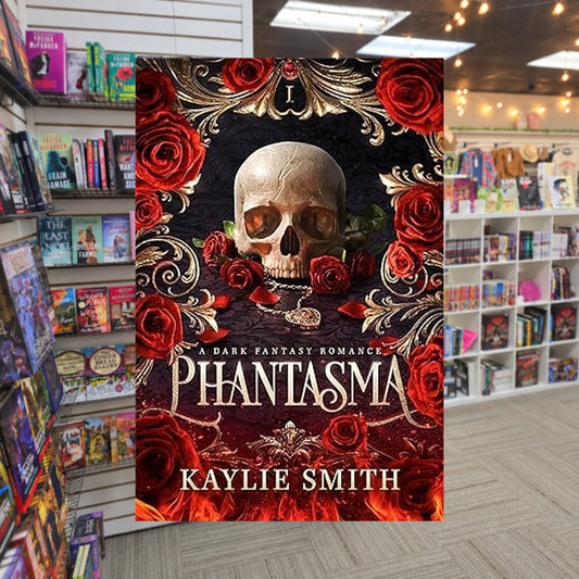 Phantasma by Kaylie Smith — actual cover on The Perk bookstore background