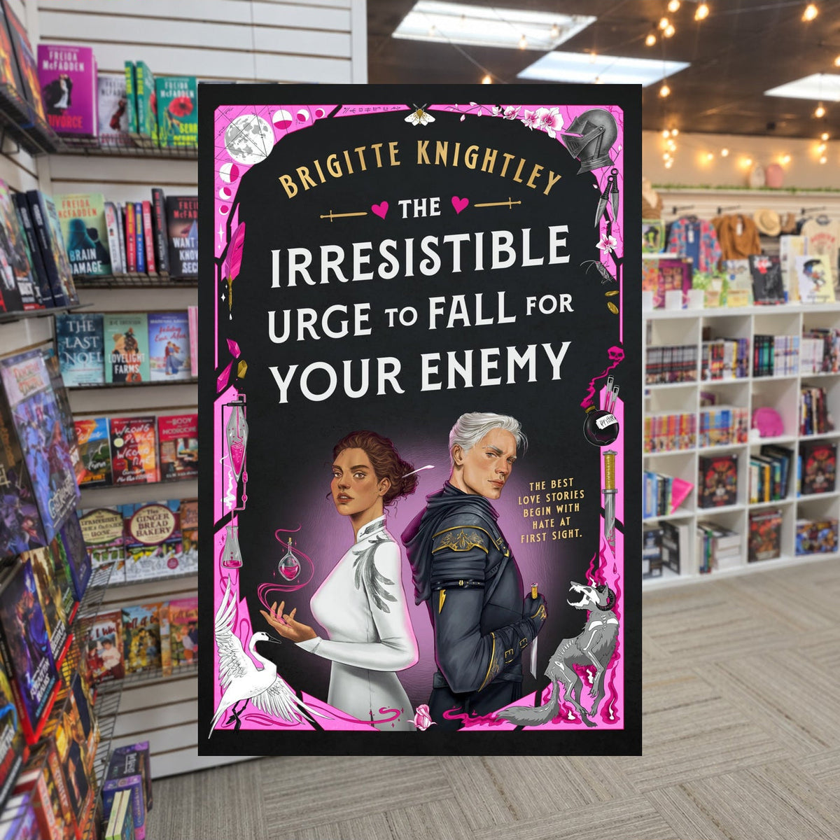 Irresistible Urge to Fall for Your Enemy — actual cover on The Perk bookstore background