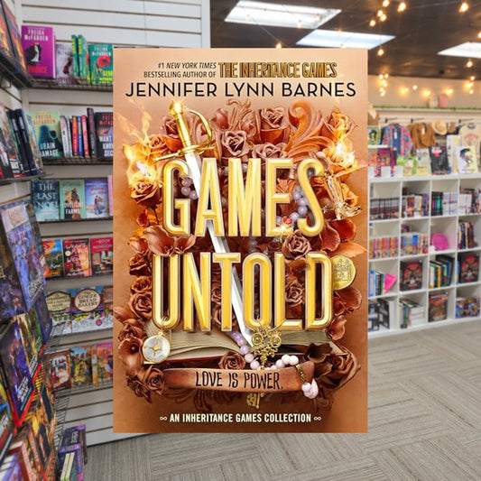 The Inheritance Games #4.5 Games Untold: An Inheritance Games Collection by Jennifer Lynn Barnes — actual cover on The Perk bookstore background