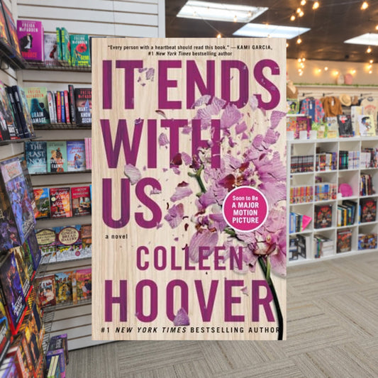 It Ends with Us by Colleen Hoover — actual cover on The Perk bookstore background