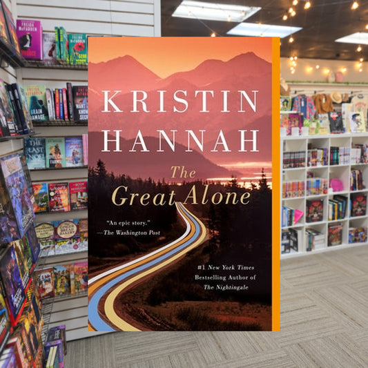 The Great Alone by Kristin Hannah — actual cover on The Perk bookstore background