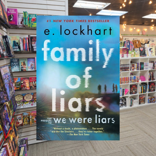 We Were Liars #2: Family of Liars by E. Lockhart — actual cover on The Perk bookstore background
