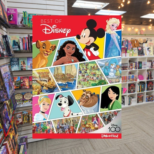 Best of Disney Look and Find Activity Book – Celebrating 100 Years of Wonder - Includes Mickey mouse, Frozen, Princesses, Moana, and More! - PI Kids by Phoenix International Kids — actual cover on The Perk bookstore background