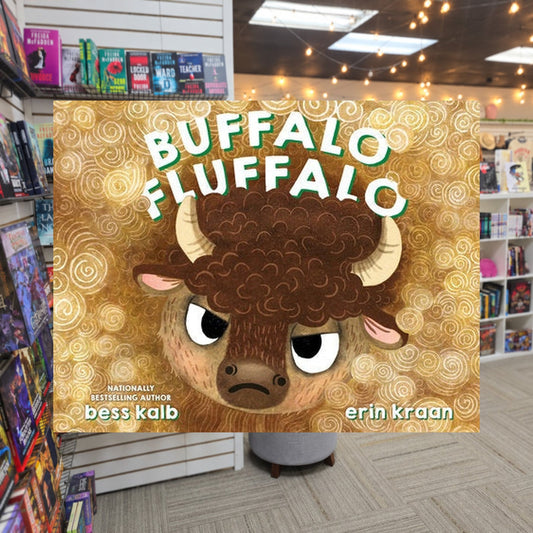 Buffalo Fluffalo by Bess Kalb — actual cover on The Perk bookstore background