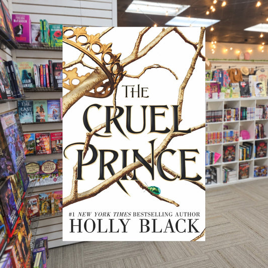 The Folk of the Air #1: The Cruel Prince by Holly Black — actual cover on The Perk bookstore background