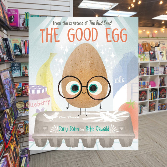 The Good Egg by Jory John — actual cover on The Perk bookstore background