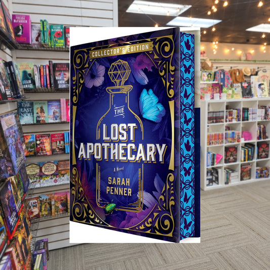 The Lost Apothecary by Sarah Penner — actual cover on The Perk bookstore background