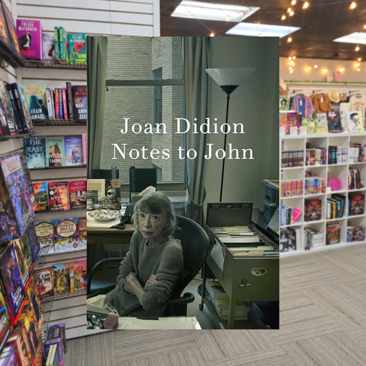 Notes to John by Joan Didion — actual cover on The Perk bookstore background