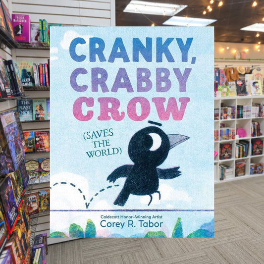 Cranky, Crabby Crow by Corey R. Tabor — actual cover on The Perk bookstore background