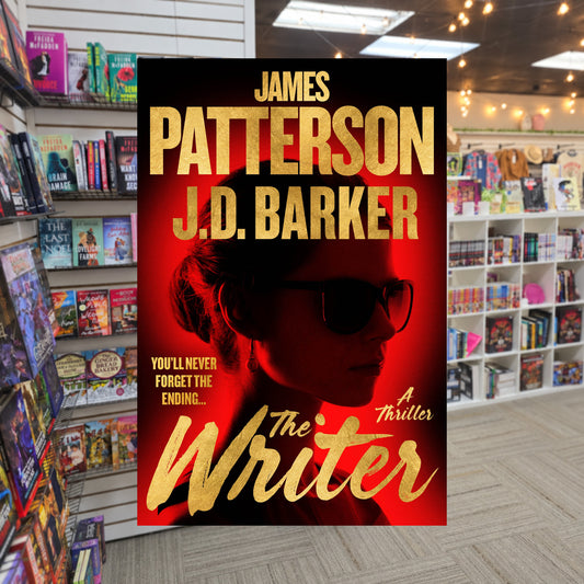 The Writer by James Patterson — actual cover on The Perk bookstore background