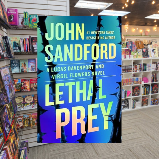 Lethal Prey by John Sandford — actual cover on The Perk bookstore background