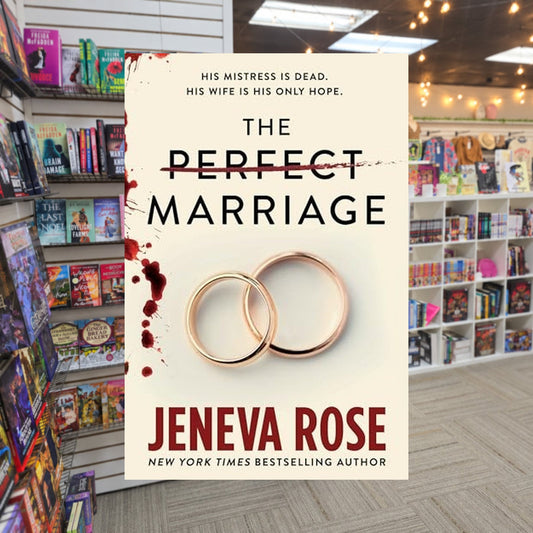 The Perfect Marriage by Jeneva Rose — actual cover on The Perk bookstore background