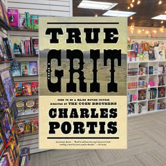 True Grit by Charles Portis — actual cover on The Perk bookstore background
