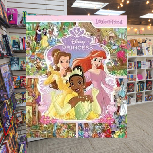 Disney Princess Cinderella, Tiana, Snow White and More! Look and Find Activity Book - PI Kids by Publications International — actual cover on The Perk bookstore background