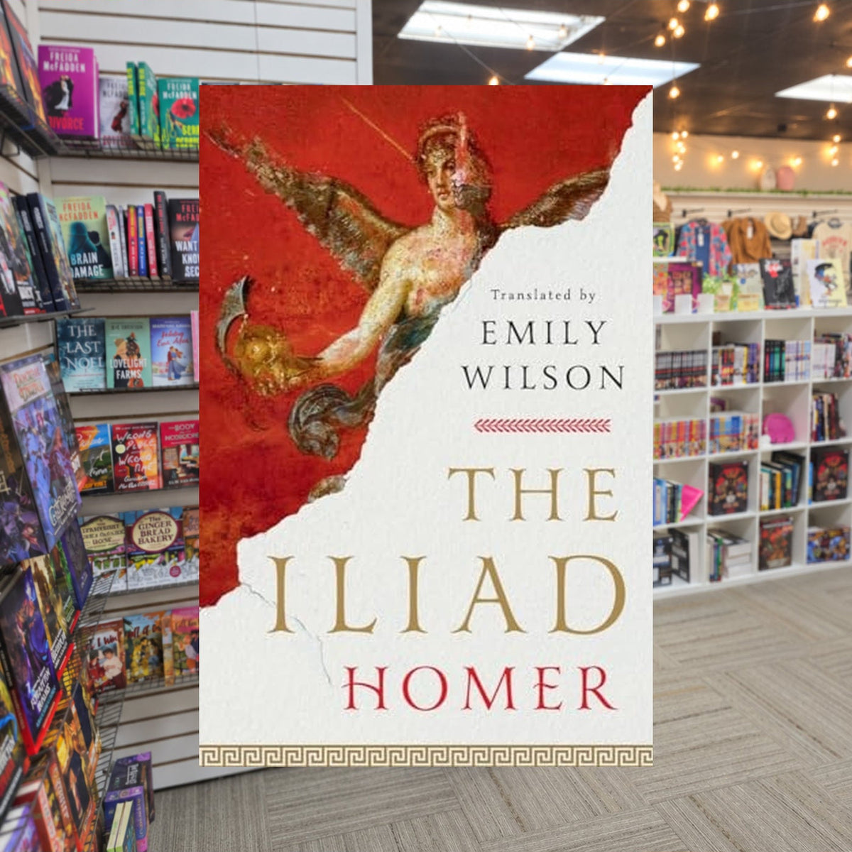 The Iliad by Homer, Emily Wilson (Translator) — actual cover on The Perk bookstore background