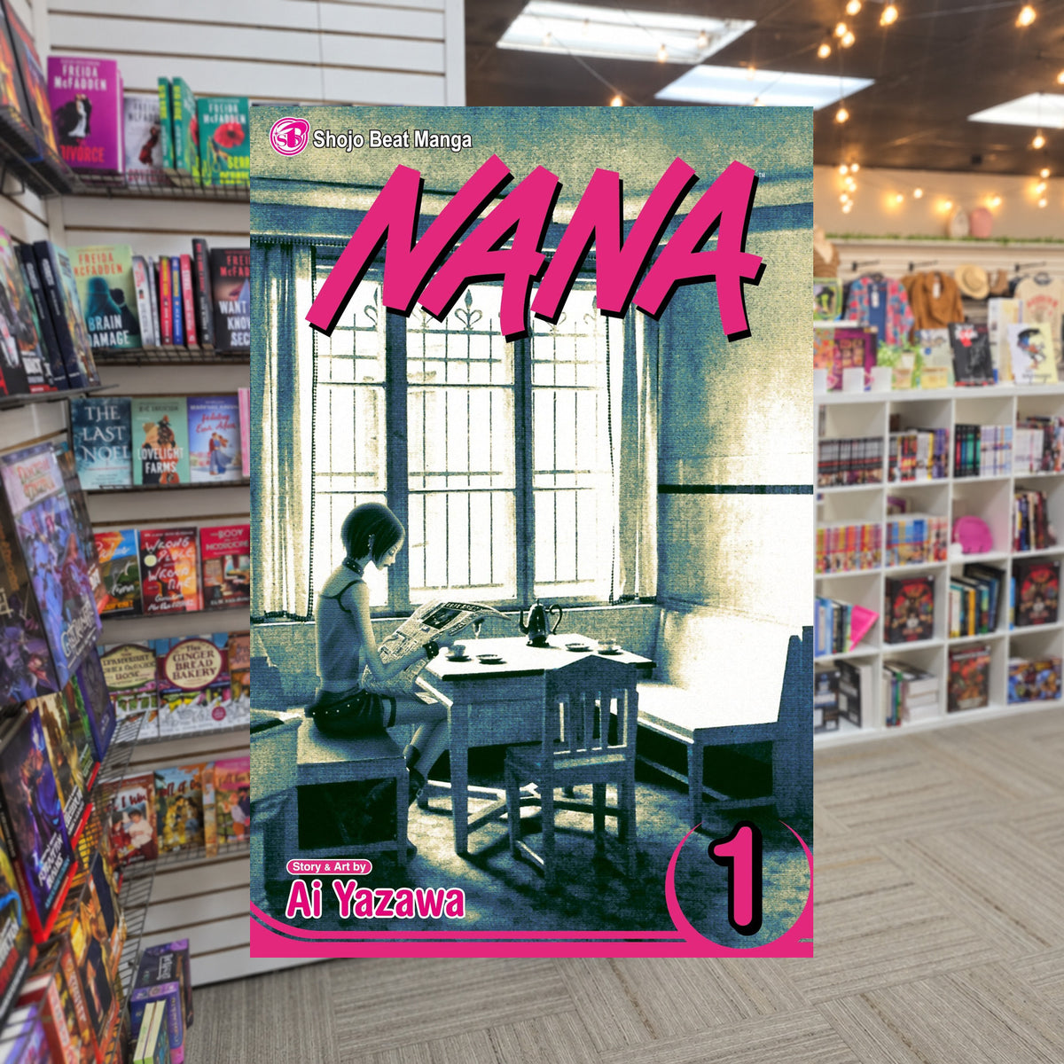Nana #1: Nana, Vol. 1 by Ai Yazawa — actual cover on The Perk bookstore background