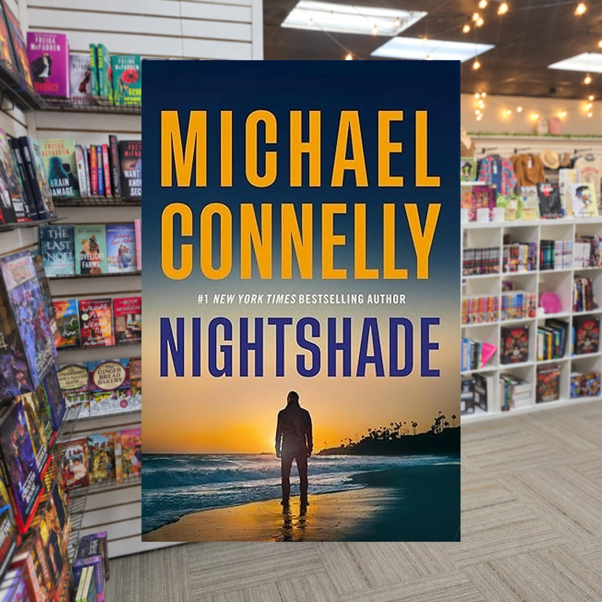 Nightshade by Michael Connelly — actual cover on The Perk bookstore background