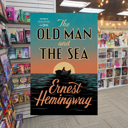 The Old Man and the Sea by Ernest Hemingway — actual cover on The Perk bookstore background