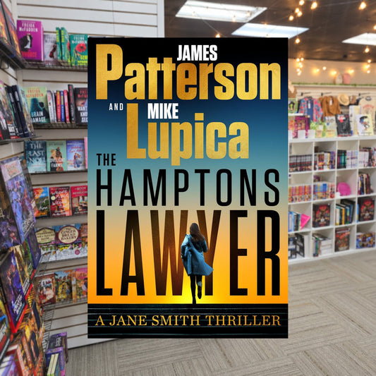 The Hamptons Lawyer by James Patterson — actual cover on The Perk bookstore background