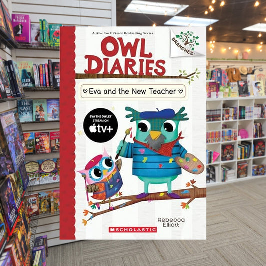 Eva and the New Teacher: A Branches Book by Rebecca Elliott — actual cover on The Perk bookstore background