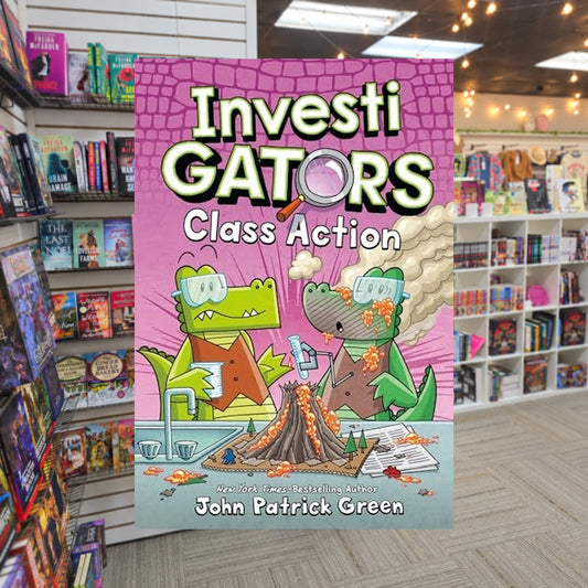 InvestiGators: Class Action by John Patrick Green — actual cover on The Perk bookstore background