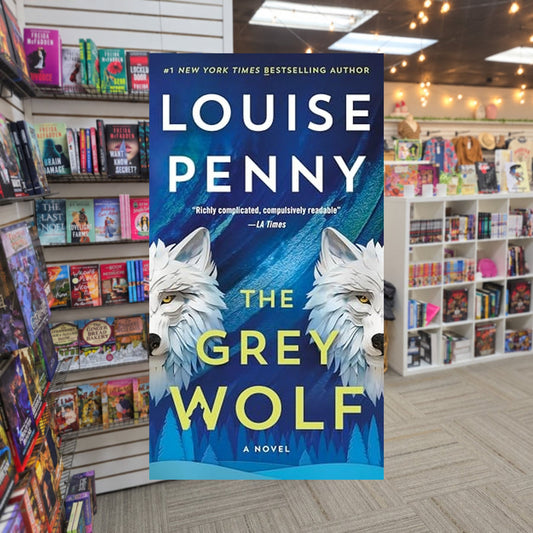 The Grey Wolf by Louis Penny — actual cover on The Perk bookstore background