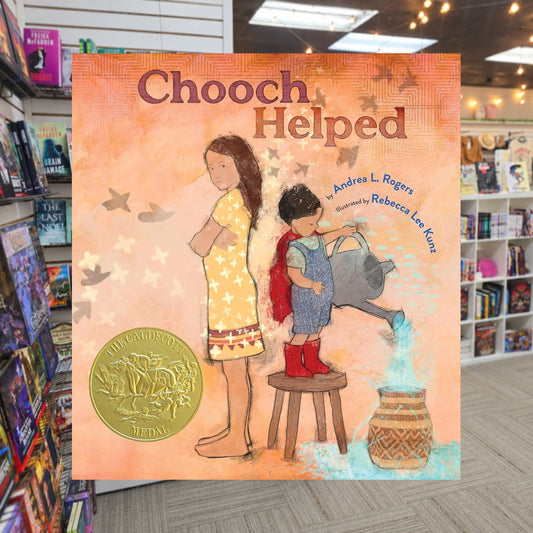 Chooch Helped by Andrea L. Rogers — actual cover on The Perk bookstore background