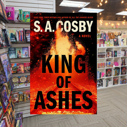 King of Ashes by S.A. Cosby — actual cover on The Perk bookstore background