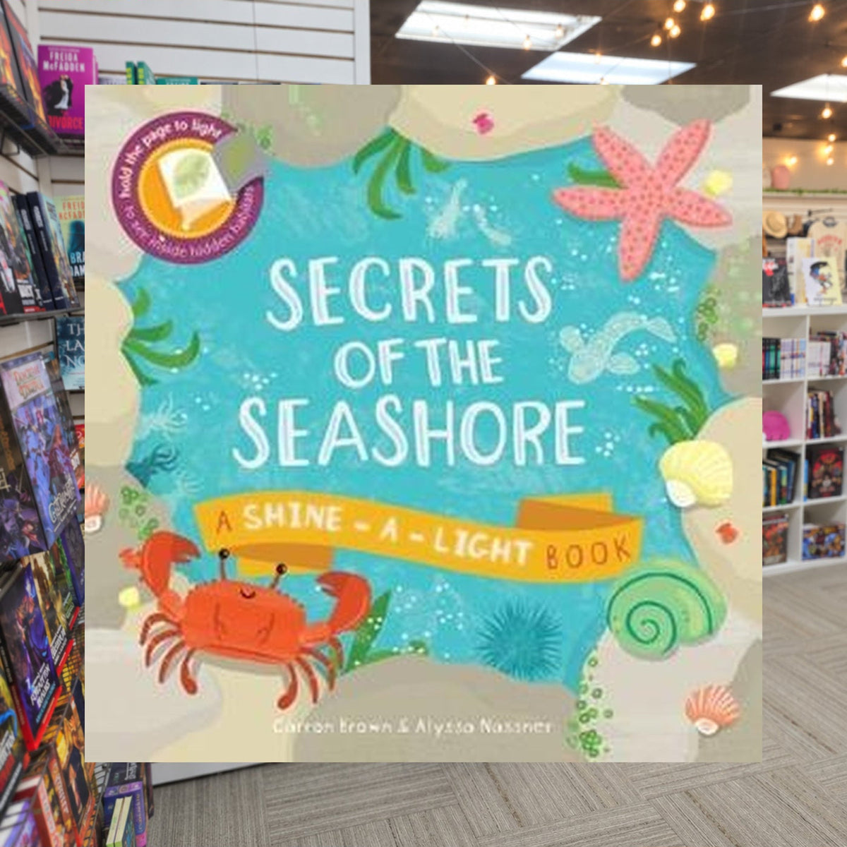 Secrets of the Seashore by Carron Brown — actual cover on The Perk bookstore background