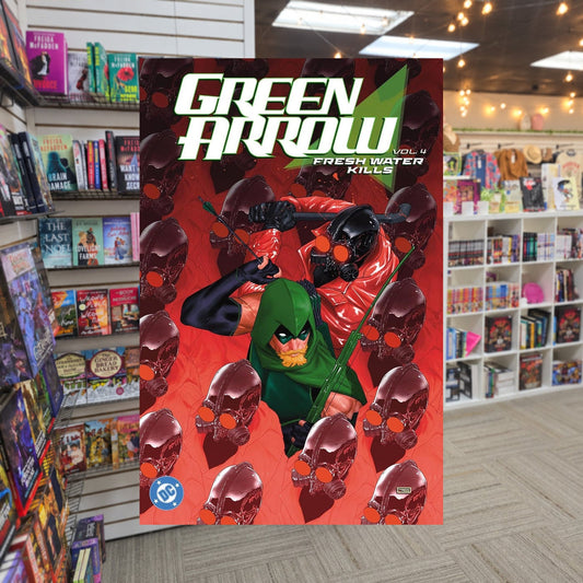 Green Arrow (2023): Green Arrow Vol. 4: Fresh Water Kills by Chris Condon — actual cover on The Perk bookstore background