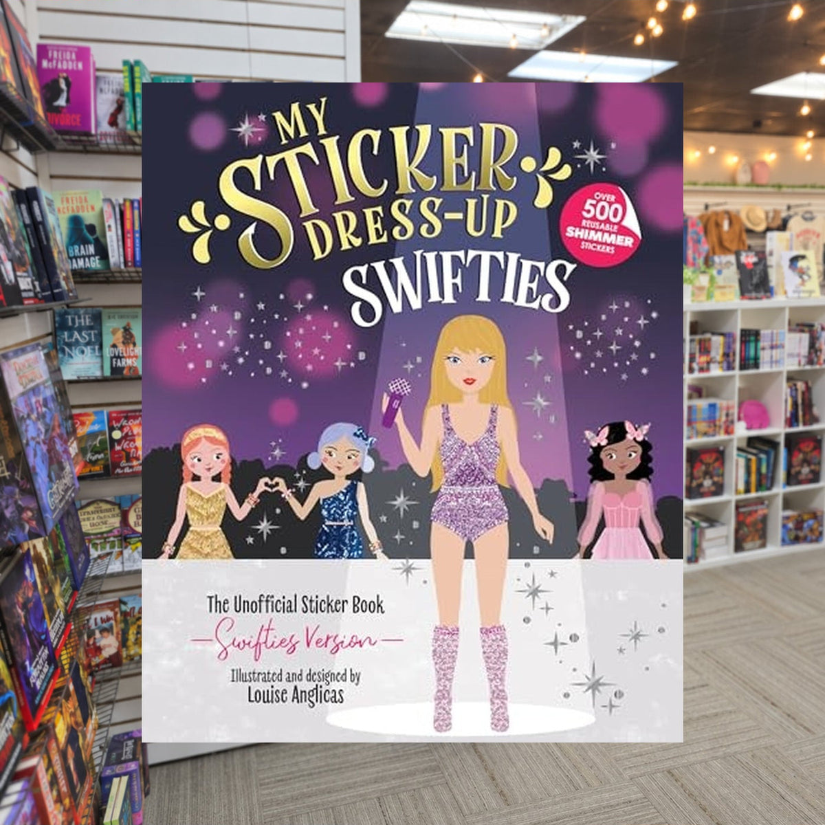 My Sticker Dress-Up: Swifties: Fun and Creative Activity Book for Swifties of all ages with 500+ Reusable Stickers! by Louise Anglicas — actual cover on The Perk bookstore background